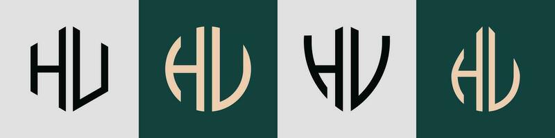 Creative simple Initial Letters HU Logo Designs Bundle. vector