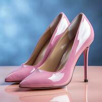 alto tacones para mujer llanura elegante rosado color en sencillo rosado fondo, concepto para Bosquejo, anuncio publicitario, decoración, social medios de comunicación, diseño, tienda materiales etc. generativo ai imágenes foto