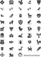 black and white animal icons set vector