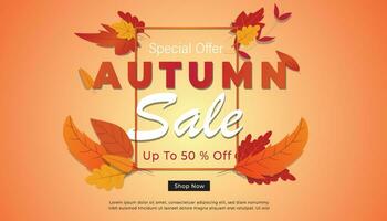 autumn sale background layout decorated with leaves of autumn for a shopping sale or banner, promo poster, frame leaflet, or web. Vector illustration