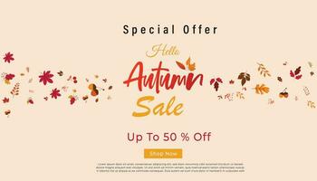 autumn sale background layout decorated with leaves of autumn for a shopping sale or banner, promo poster, frame leaflet, or web. Vector illustration