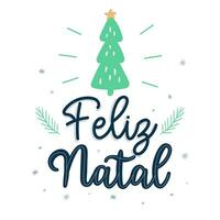 alegre Navidad en brasileño brasileño portugués con verde Navidad árbol. Traducción - alegre Navidad. vector