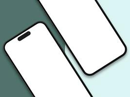 couple of smartphone 14 pro mockup screen on the green combination background with shadow for your mobile ui ux. isolated Background photo