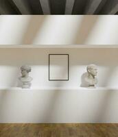 simple minimalist frame mockup poster in the art gallery museum with statue decoration photo