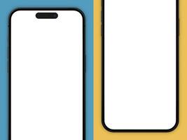 set of two smartphone 14 pro mockup screen on the blue and yellow combination color background for your phone ui ux photo