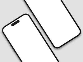 couple of smartphone 14 pro mockup screen on the white background with shadow for your mobile ui ux. isolated Background of AI digital investment economy photo