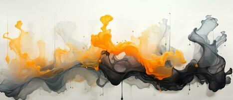 Abstract watercolor background with yellow and black splashes and drops. AI Generated. photo