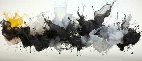 Black and white ink splashes. Abstract background. AI Generated. photo