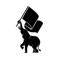 Vector illustration of elephant silhouette carrying a flag black and white color design