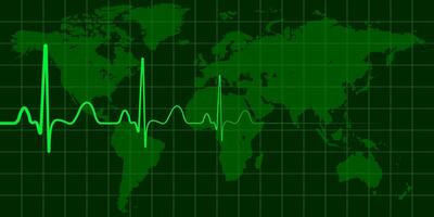 World map cardio pulse vector concept global change, crisis disasters