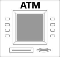 ATM cash withdrawal, cash machine buttons monitor tray, vector