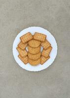 biscuits on a white plate on the floor. photo