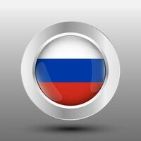 Round button with metal frame. Illustration of flag of Russia