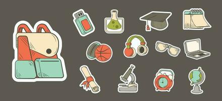 Set of School and Campus Sticker. Vector and Handdrawn Style