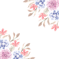 Dahlia and Blue Watercolor Flower Border png