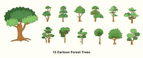 conjunto de dibujos animados bosque árbol ilustraciones. dibujos animados y dibujado a mano estilo bosque árbol vector