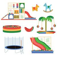 Mall Children Playroom Flat Color Set vector