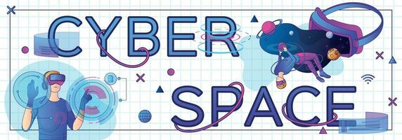 Flat Cyberspace Text Banner vector