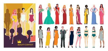 Beauty Contest Flat Composition Set vector