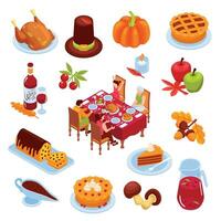 Thanksgiving Day Isometric Set vector