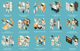 Marketing AI Technologies Isometric Colored Icon Set vector