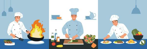 Chef Cooks Square Compositions vector