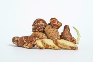 kencur rhizome aromatic ginger root kaempferia galanga on the white background photo