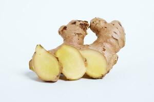 kunyit putih temu putih rimpang white turmeric fresh curcuma zedoaria root on the white background photo