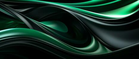 Digital abstract background with green and black wavy lines AI Generated. photo
