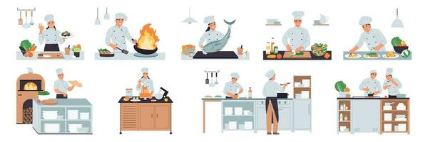 Cooks Profession Compositions Set vector