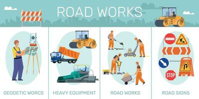 Road Repair Flat Infographic vector