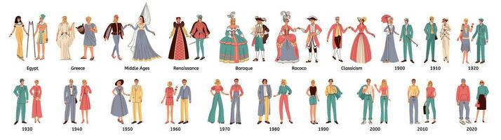 Fashion History Flat Set vector