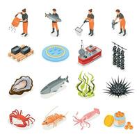 Mariculture Isometric Icon Set vector