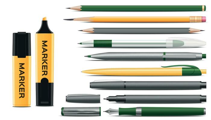 Pens Pencils Markers Realistic Set