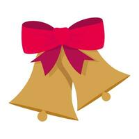 Jingle bells and red ribbon. Concept Merry Christmas, Happy New Yeur. Cartoon flat design. Vector illustration.