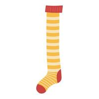 Empty christmas sock stocking isolated on white. Decorative red sock with white fur and patches. Vector illustration.