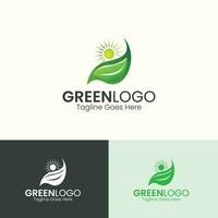 Natural Green Leaves Logo Design Template with Gradient Leaf vector