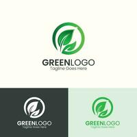 Natural Green Leaves Logo Design Template with Gradient Leaf vector