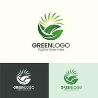Natural Green Leaves Logo Design Template with Gradient Leaf vector