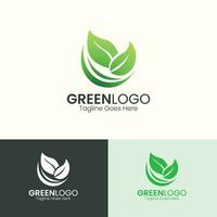 Natural Green Leaves Logo Design Template with Gradient Leaf vector