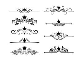 Vector vintage page decor with crowns, arrows and floral elements