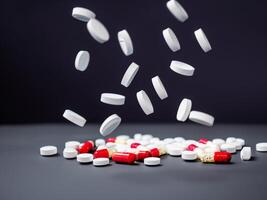 pills and capsules with dark background photo