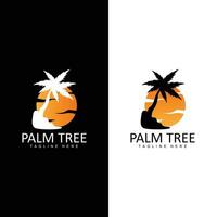 Coco árbol logo, palma árbol puesta de sol playa vector, elegante minimalista sencillo diseño, símbolo modelo icono vector