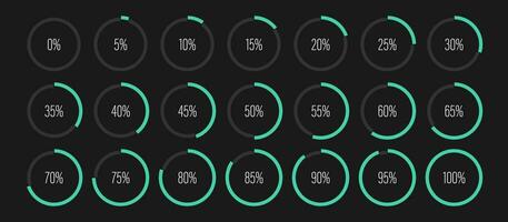 Set of circle percentage diagrams from 0 to 100 ready to use for web design user interface UI or infographic indicator with green vector