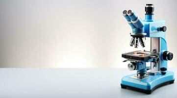 Microscope used for virus research isolated on a gradient white background photo