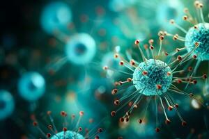 Microscopic virus structure images laboratory setting background with empty space for text photo