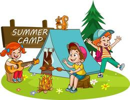 vector ilustración de niños verano acampar
