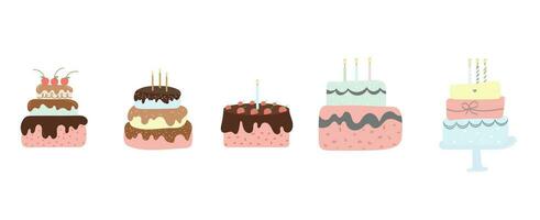 Five hand drown simple style vector cake illustrations set