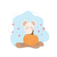 Cute mouse pumpkin illustration vector