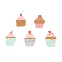 Five cupcakes simple illustration set vector